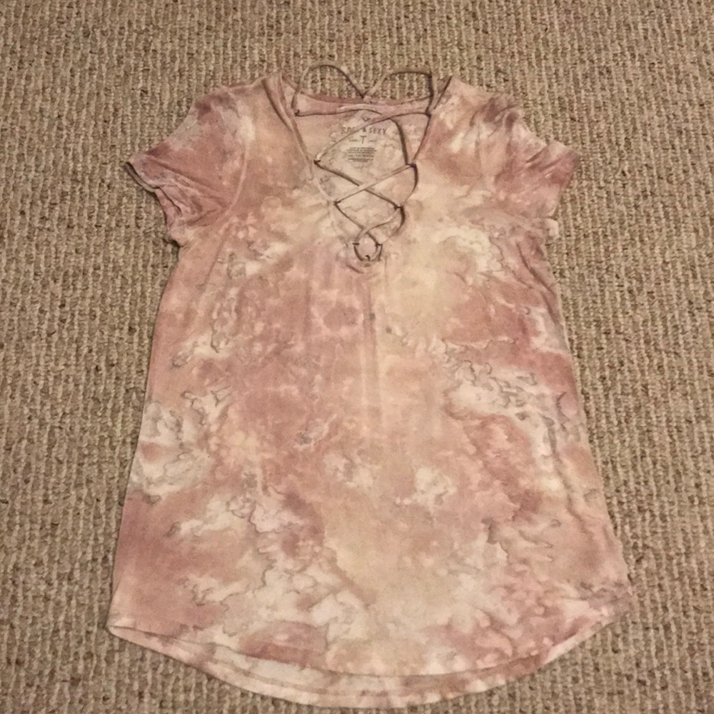 pink t-shirt with tie up front